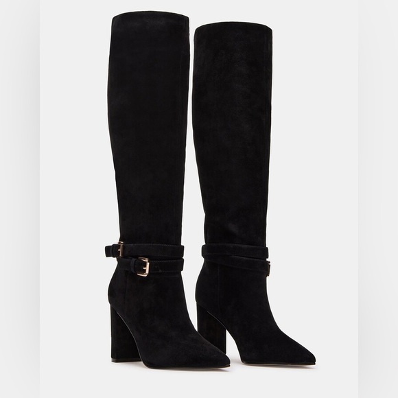 Steve Madden Finch Black Suede Knee High Block Heel Boots Size 10 NEW - Picture 2 of 14